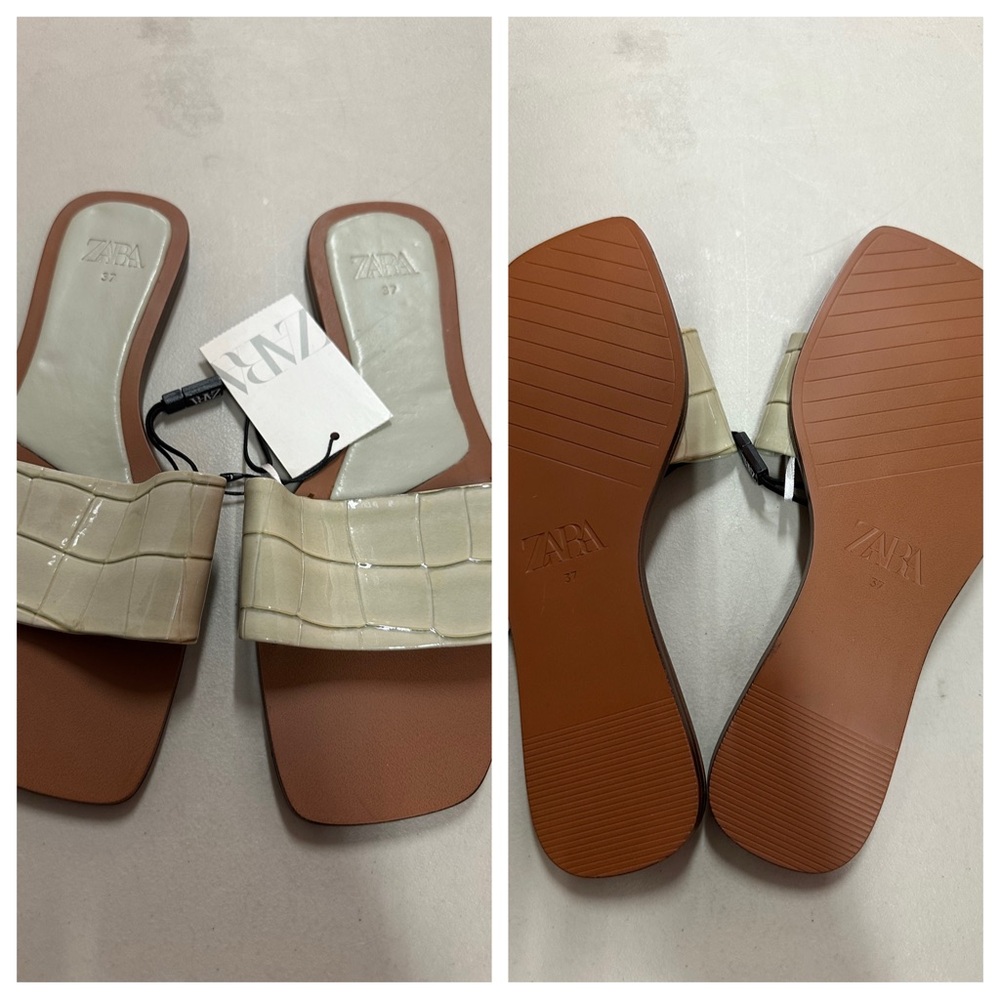 New Zara platform slide sandals size 6 1/2 FAUX PATENT LEATHER SLIDE SANDALS
B45
